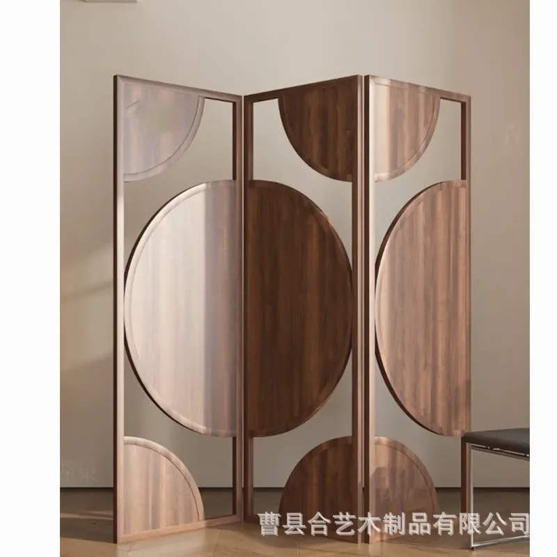 Movable Solid Wood Folding Screen Hollow Carved Room Divider for Office Studio Decorative Partition Wall