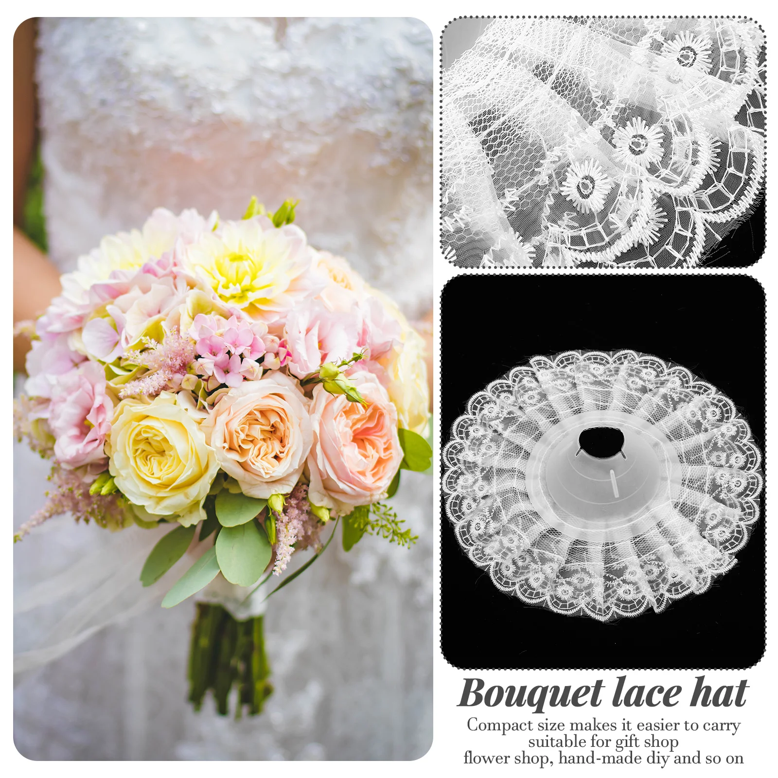

6pcs Floral Lace Hat Bouquet Holder For Bride Wedding Diy Flower Arrangements Bridal Supplies Craft Decor Artificial Flowers
