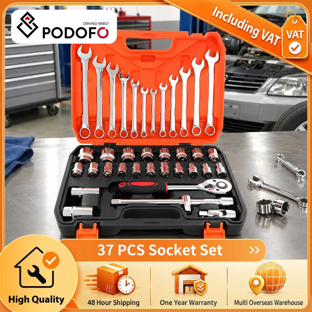 Juego De Llaves Podofo De 37 Piezas, Juego De Llaves De Trinquete, Juego De Llaves De Tubo, Kit De Herramientas Para Reparación De Automóviles, Llave Dinamométrica De Trinquete, Herramienta De Reparación Para Automóviles Y Hogar — -72%, 145.71€ Coupon, from 56.63€ – 72% descuento – €56.63