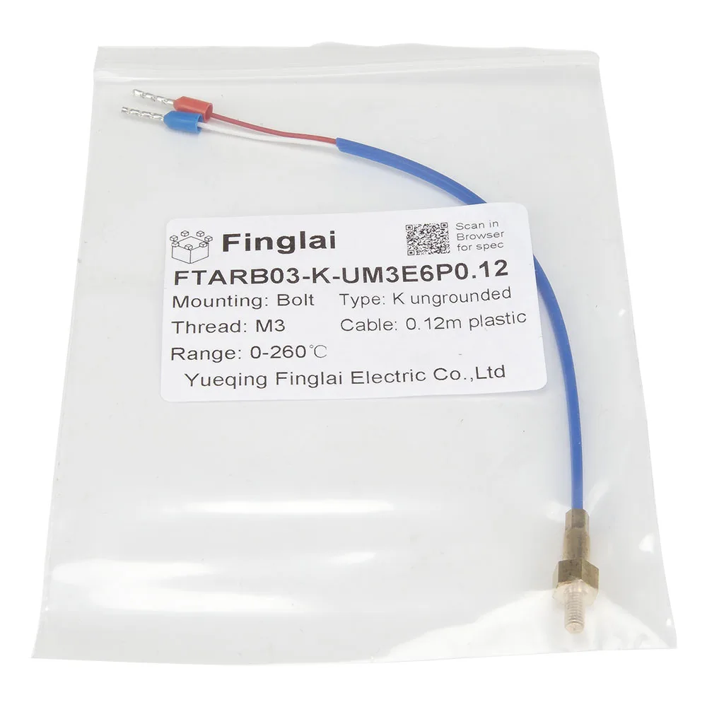 FTARB03 K type M3 M4 bolt head ungrounded 0.12m plastic cable 3D printer thermocouple screw temperature sensor