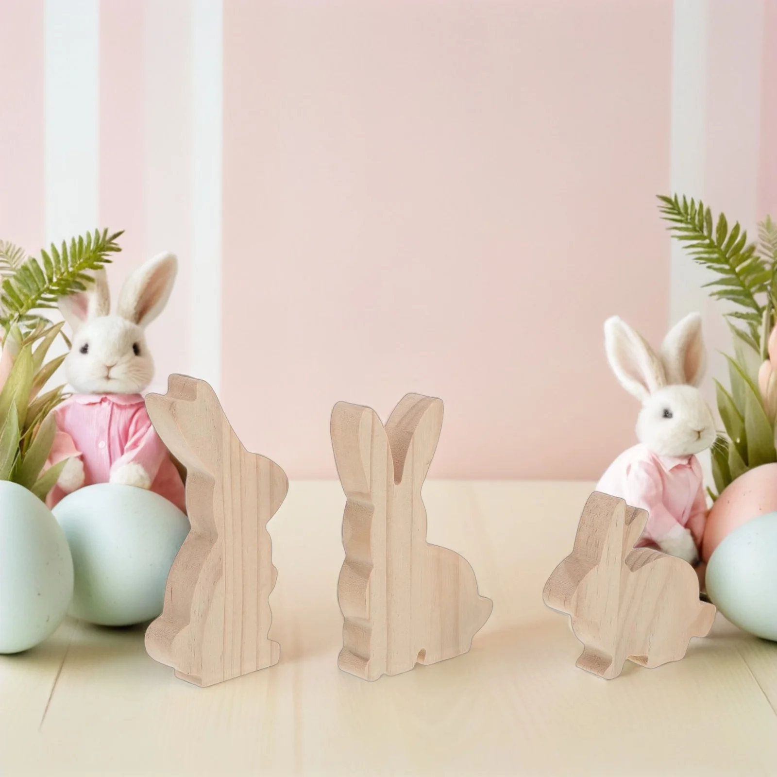 

3Pcs Unfinished Wooden Bunny Ornament Rabbit Wood Cutout Easter DIY Craft Painting Decoration Natural Wood Slices Animal Decor