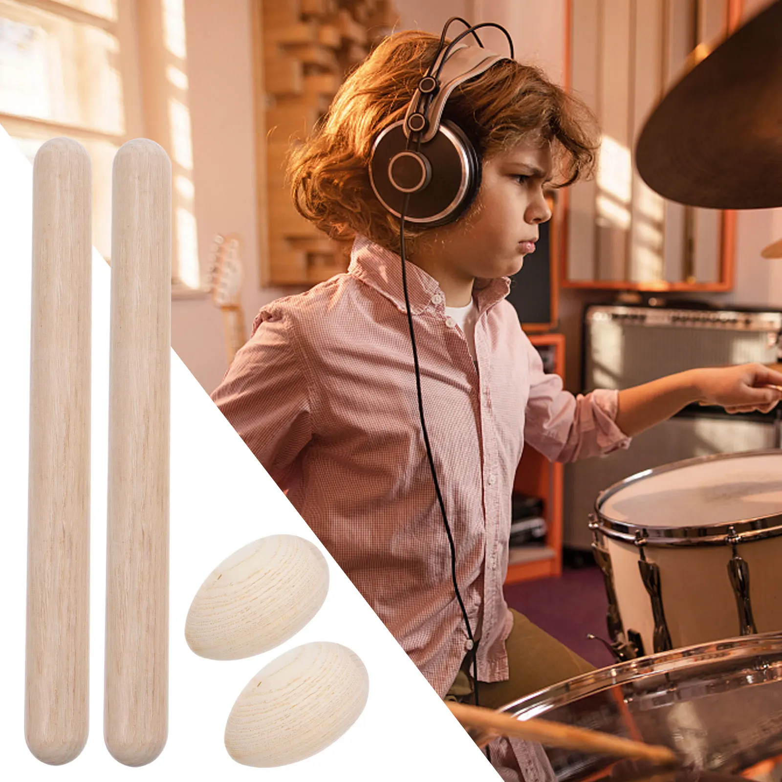 

4pcs Wooden Percussion Instruments Rhythm Sticks Egg Shakers Musical For Safe Durable Eco-Friendly Educational