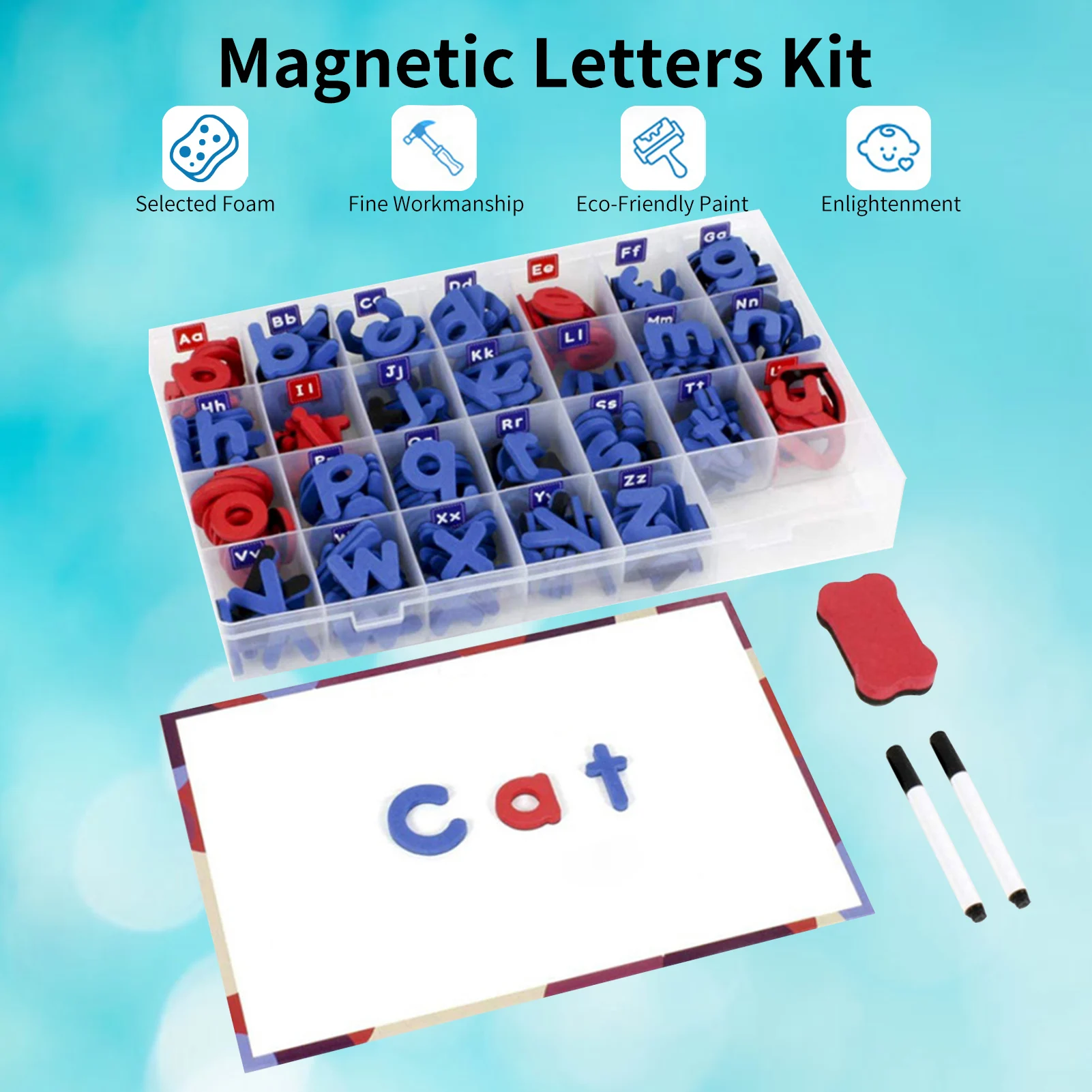 Magnetic Letters Kit Alphabet Magnets Toy 238 Pcs ABC Foam Large Double-Side Magnet Board Pen Board Eraser Refridge Magnets