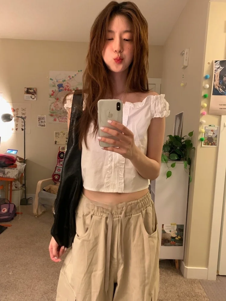 Haut amincissant coréen Sle Sweet Simple Pure Desire Bubble Sve One oulder irt pour jeunes femmes ort Sve coupe droite