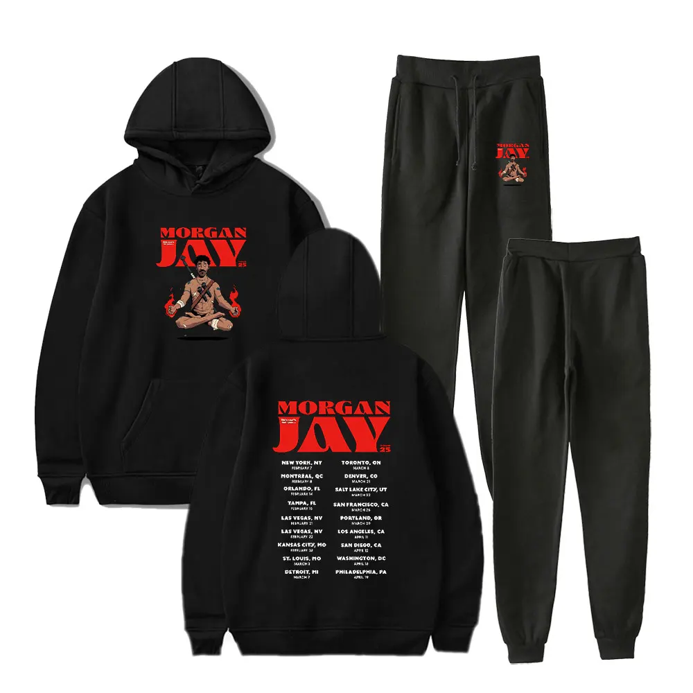 

Morgan Jay Tour 2025 Hoodie Suit Pocket Drawstring Hoodie Streetwear Man/Woman 2 Pieces Sets