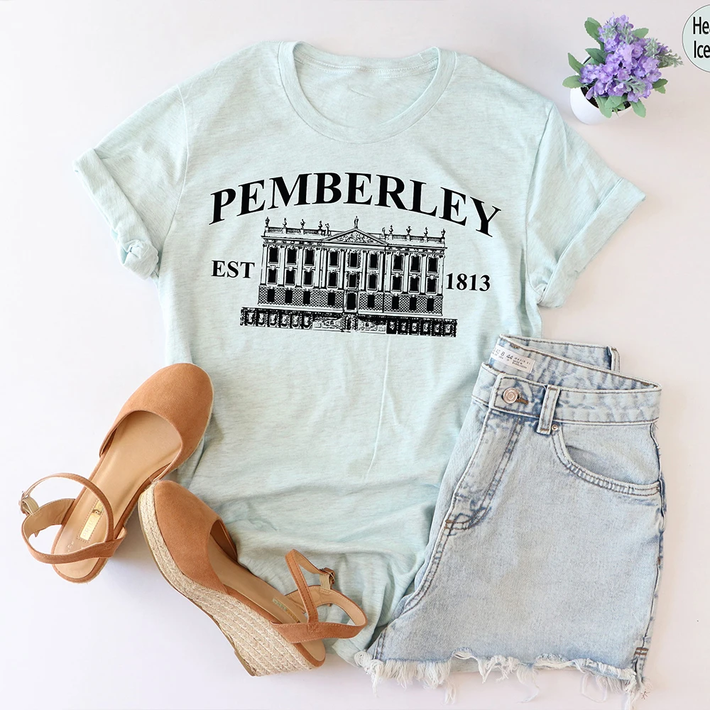 Pemberley Bookish Shirt Pride and Prejudice Literary Book T-Shirt Short Sleeve Women Basic Tops Vintage Jane Austen Book Gift