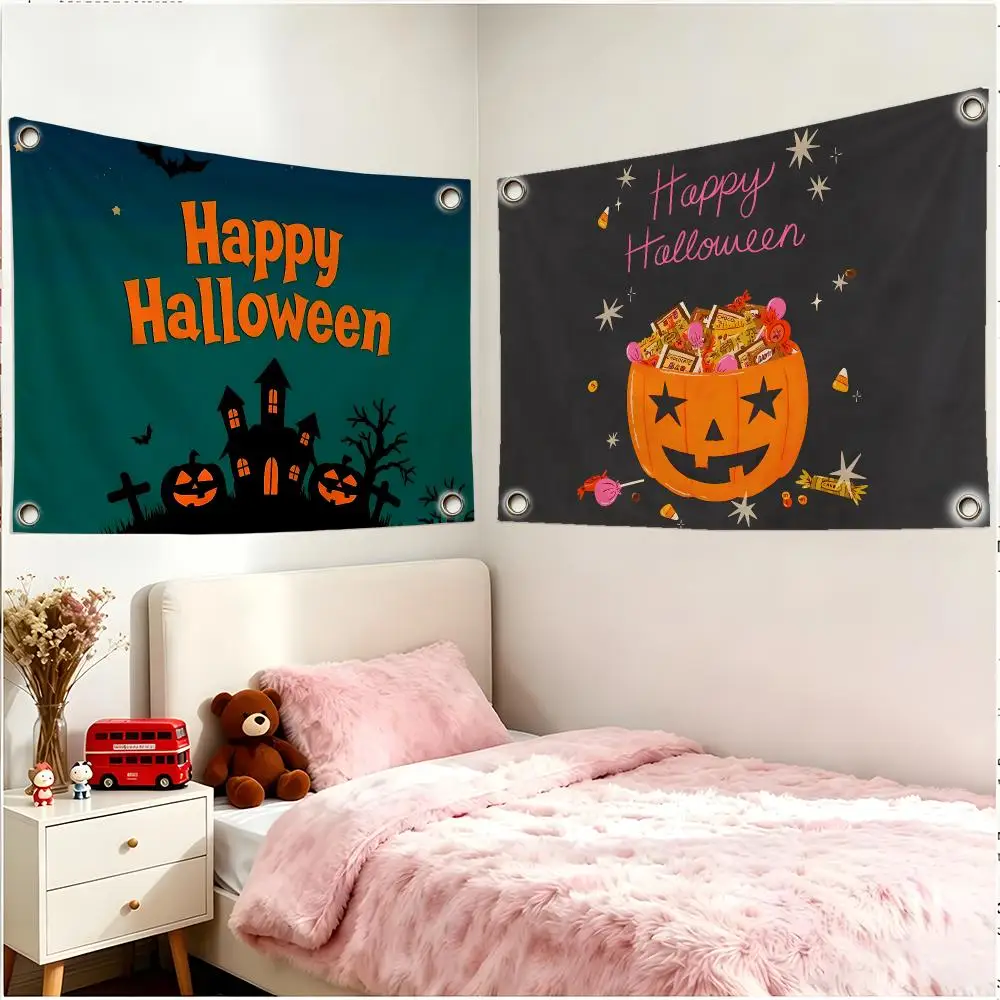 Holiday Art Halloween Happy Flags Four Ring Borderless Art Decor Indoor Outdoor Use Simple Hang And Install