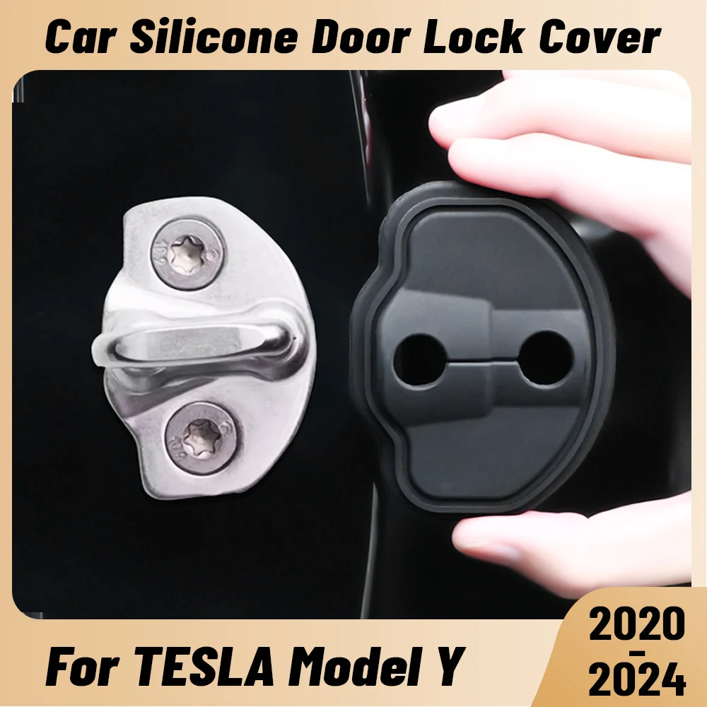 

For TESLA Model Y 2020-2024 Car Door Shock Absorber Door Lock Protector Silicone Auto Door Lock Latches Cover Accessories