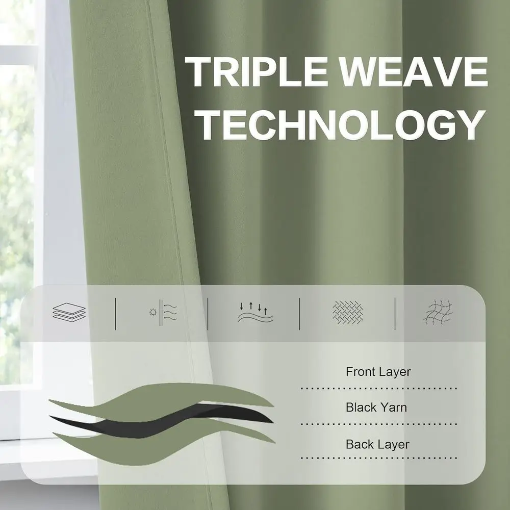 Rideaux bloquant la lumière vert sauge de 120 pouces avec languette arrière, 52 x 120, ensemble de 2 panneaux
