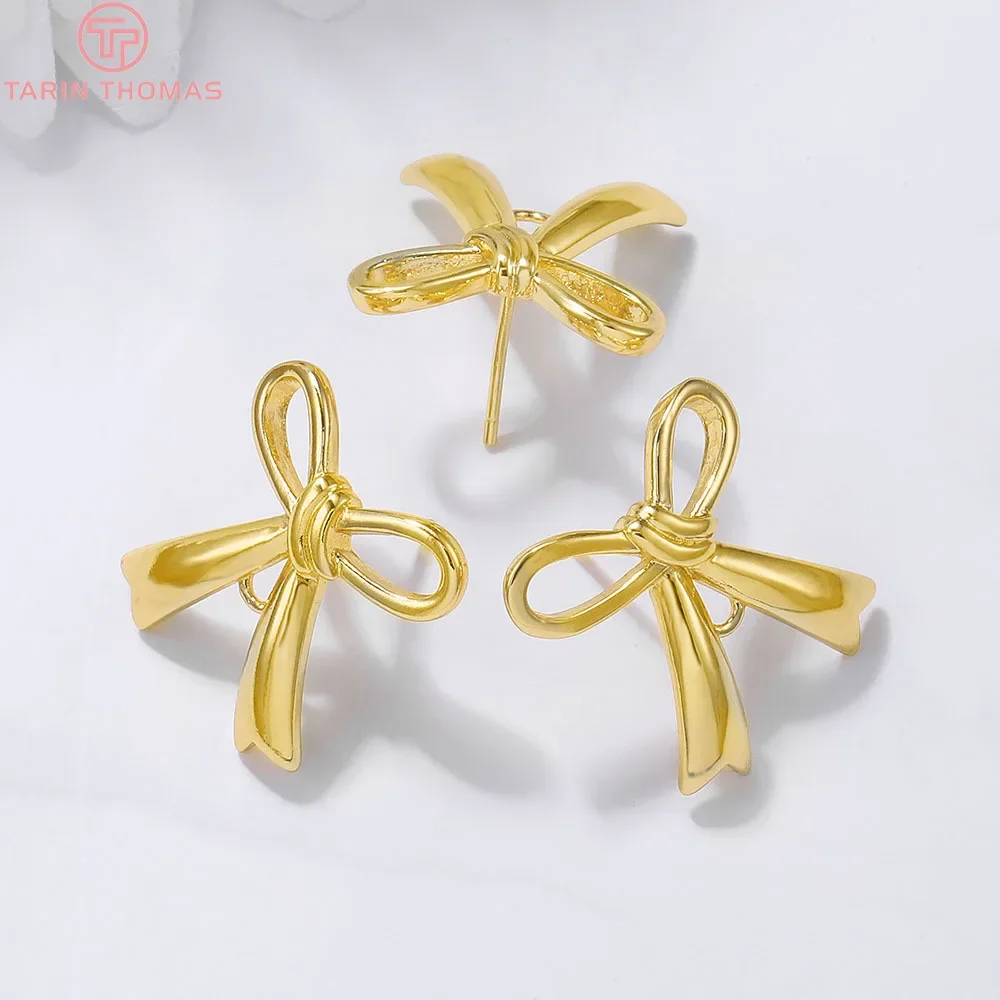 (2062)4PCS 18x19MM 24K Gold Color Brass Bow Knot Stud Earrings High Quality Diy Jewelry Findings Accessories