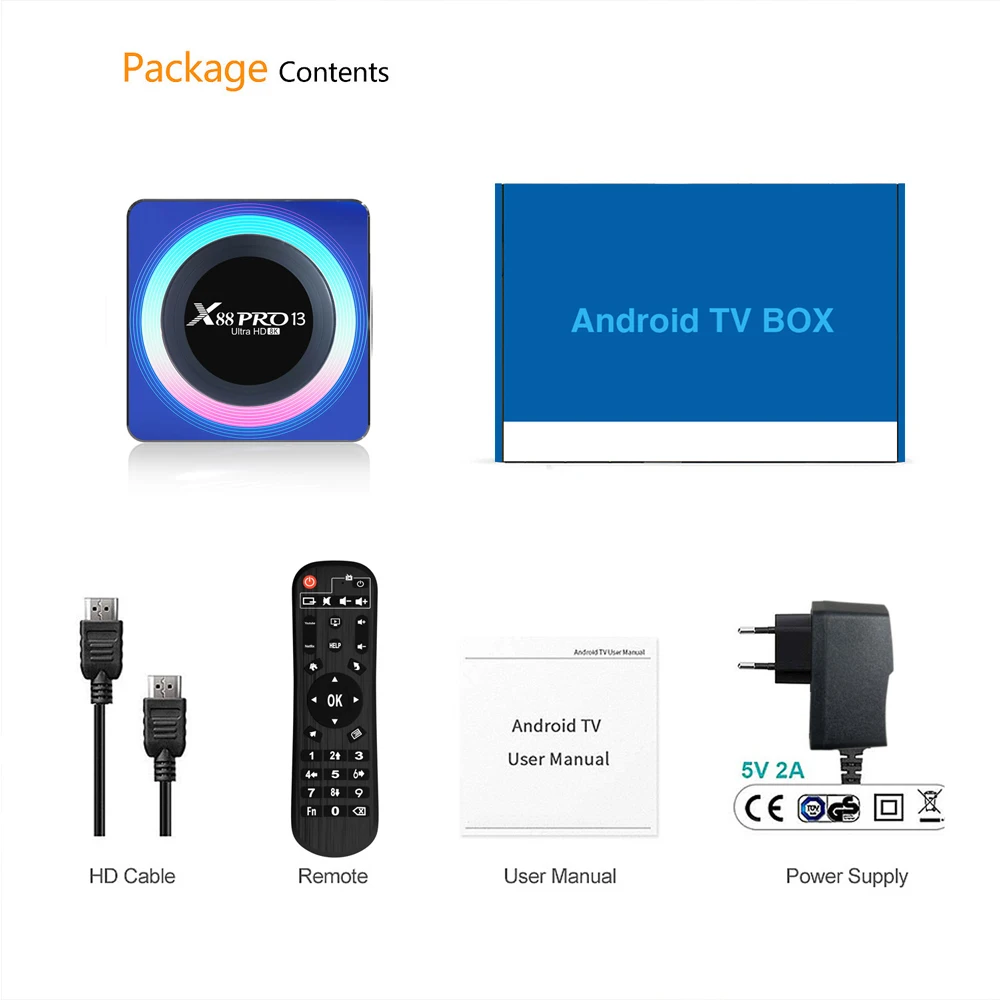 Woopker-Boîtier Smart TV X88 Pro 13, Android 13.0, 8K HD, WiFi 6, RK3528, décodeur, lecteur multimédia avec assistant vocal Google