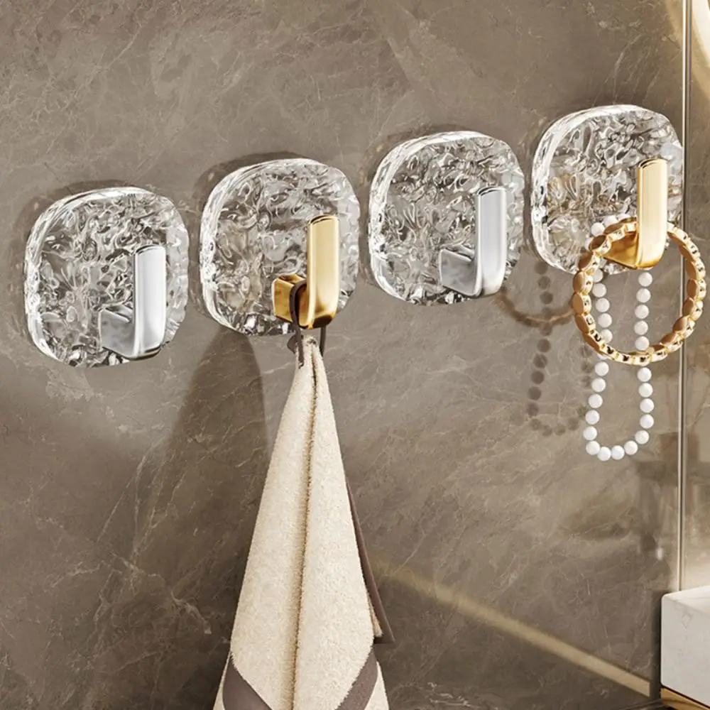

4 pcs Transparent Acrylic Wall Hook Self Adhesive Waterproof Bathroom Hooks Wall Mounted Strong Sticky Key Bag Hooks Living Room