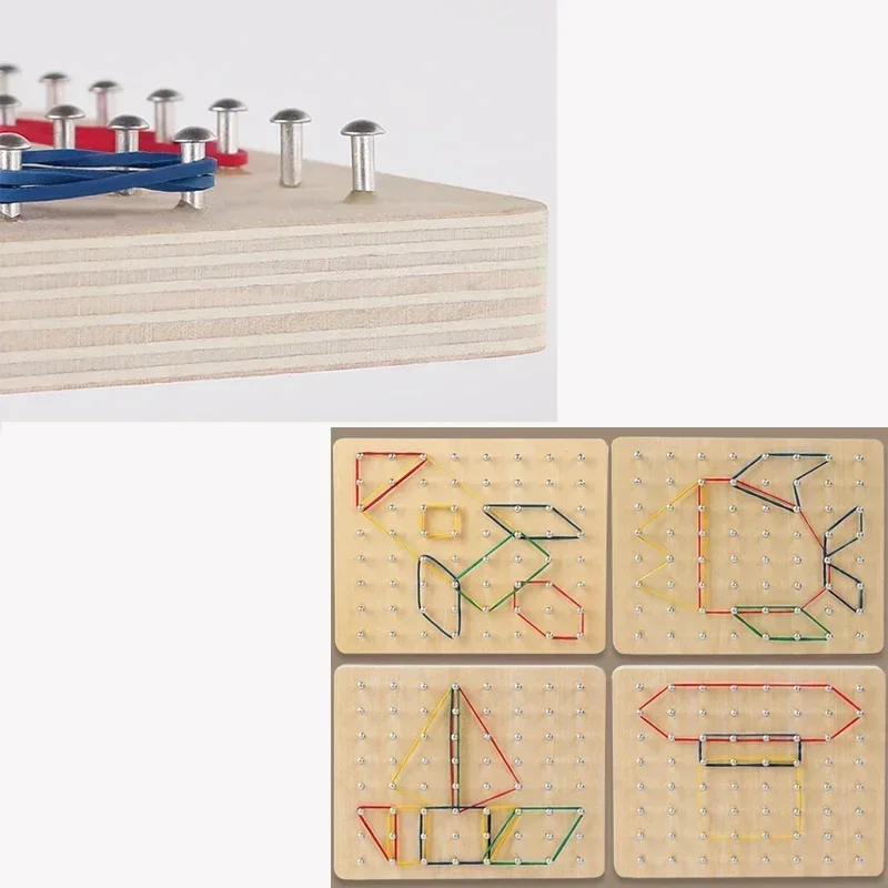Nouveau bois Montessori petit graphique de planche à ongles créatif géométrique pour les jouets d'éducation précoce des enfants Puzzle jeux mathématiques en bois
