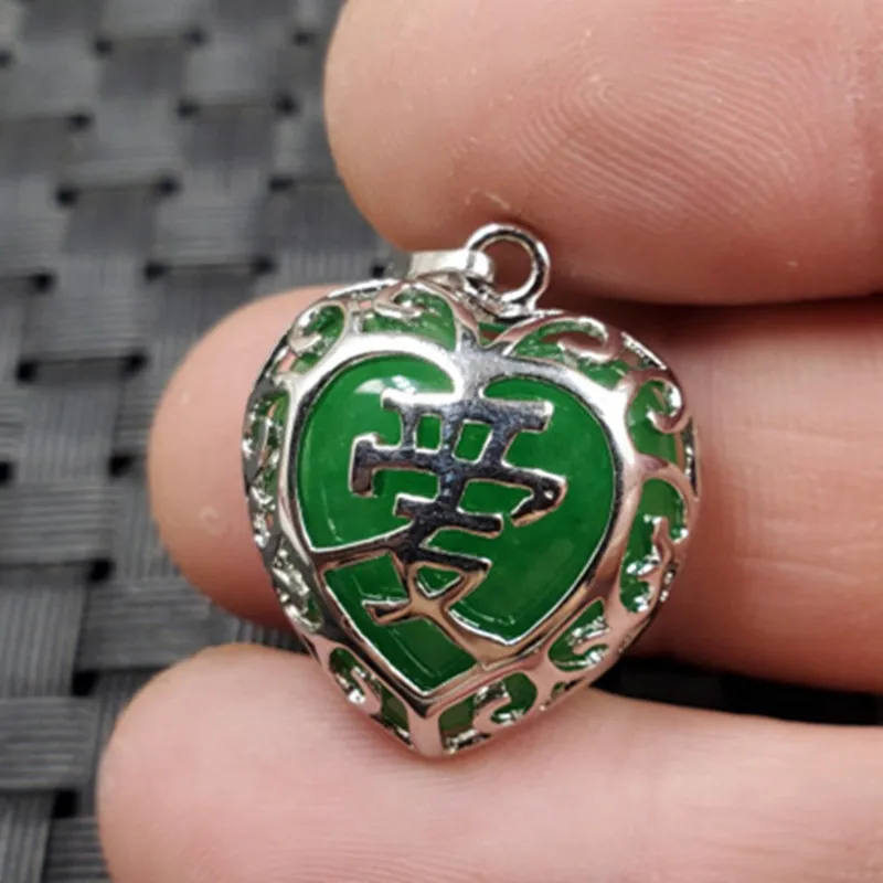 Jade Pendant Green Heart-Shaped Pendant Quartz Rock Jade Peach Heart Pendant Jade Heart-Shaped Pendant Pendant Jade Pendant