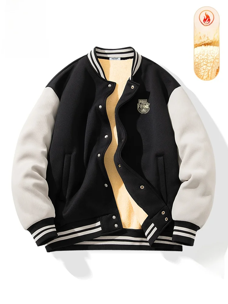 

Men's Fce Lined Jaet Baseball Sle Color Blo Heavyweight Monkey Print Coat Youthful Spring Autumn Outerwear