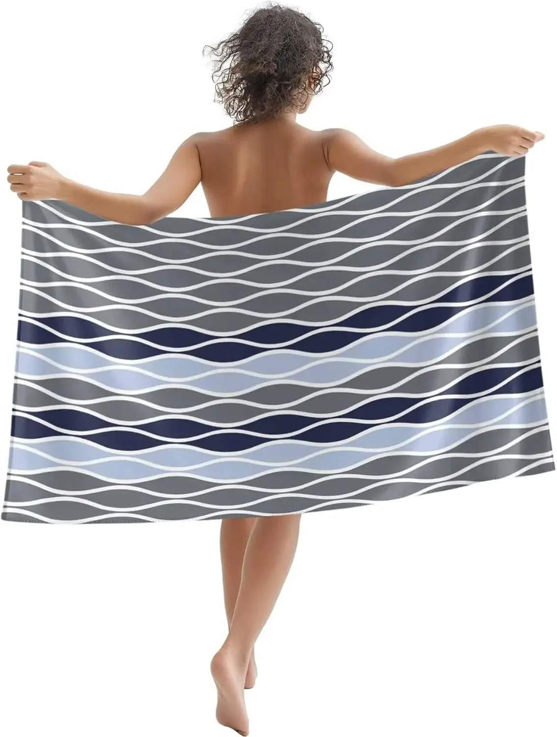 Gray Black Layered Wave Minimal Geometric Beach Towel Large Soft Towel For Summer Beach Pool Picnic