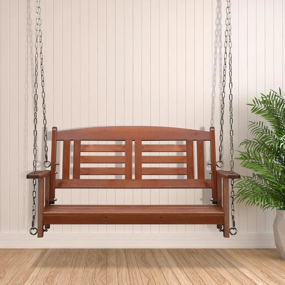 

Hanging wooden swing, swing seat, porch wooden swing with chain, outdoor hanging bench swing furniture 2 seats