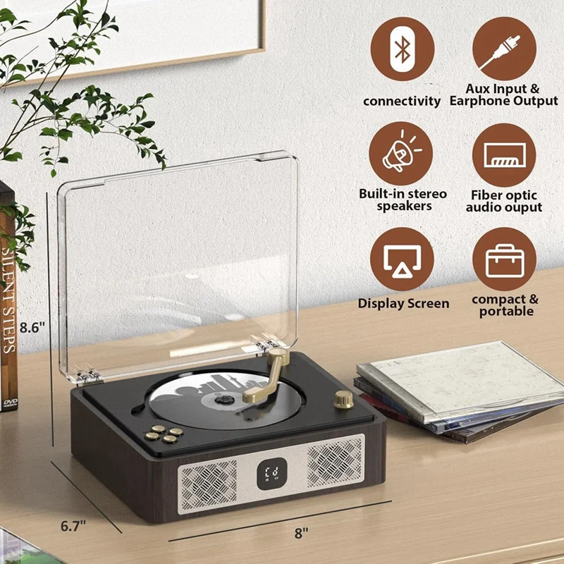 Bluetooth CD-плеер Настольные проигрыватели компакт-дисков для дома Встроенные динамики Перезаряжаемый разъем для наушников Винтажный CD-плеер