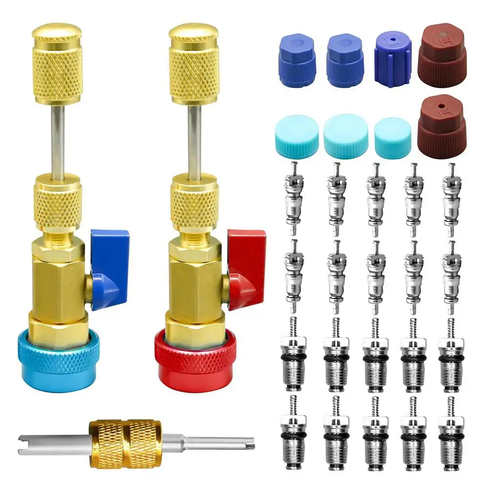 

R134A Valve Core Quick Remover Installer, High Low Pressure Valve Core Remover Kit for R134A Refrigerant Air Conditioner System