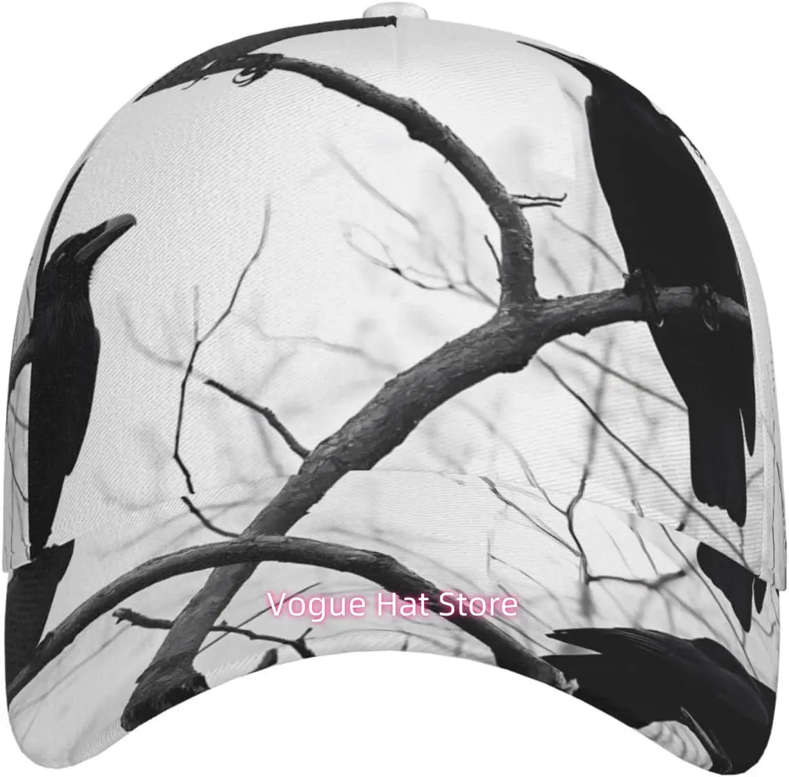 Black Crow Birds On A Branch Pattern Baseball Cap Unisex Adjustable Cotton Baseball Cap for Sports Outdoor