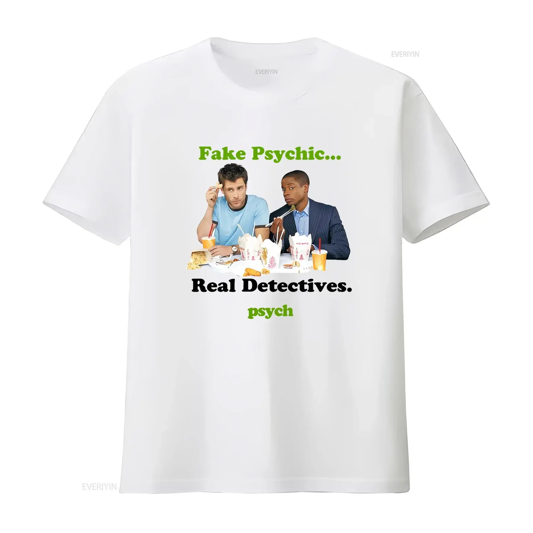 Funny Psych TV Show Fake Psychic Shawn And Gus Print Casual T Shirt vintage Washed Breathable fashion Slightly Soft Stylish