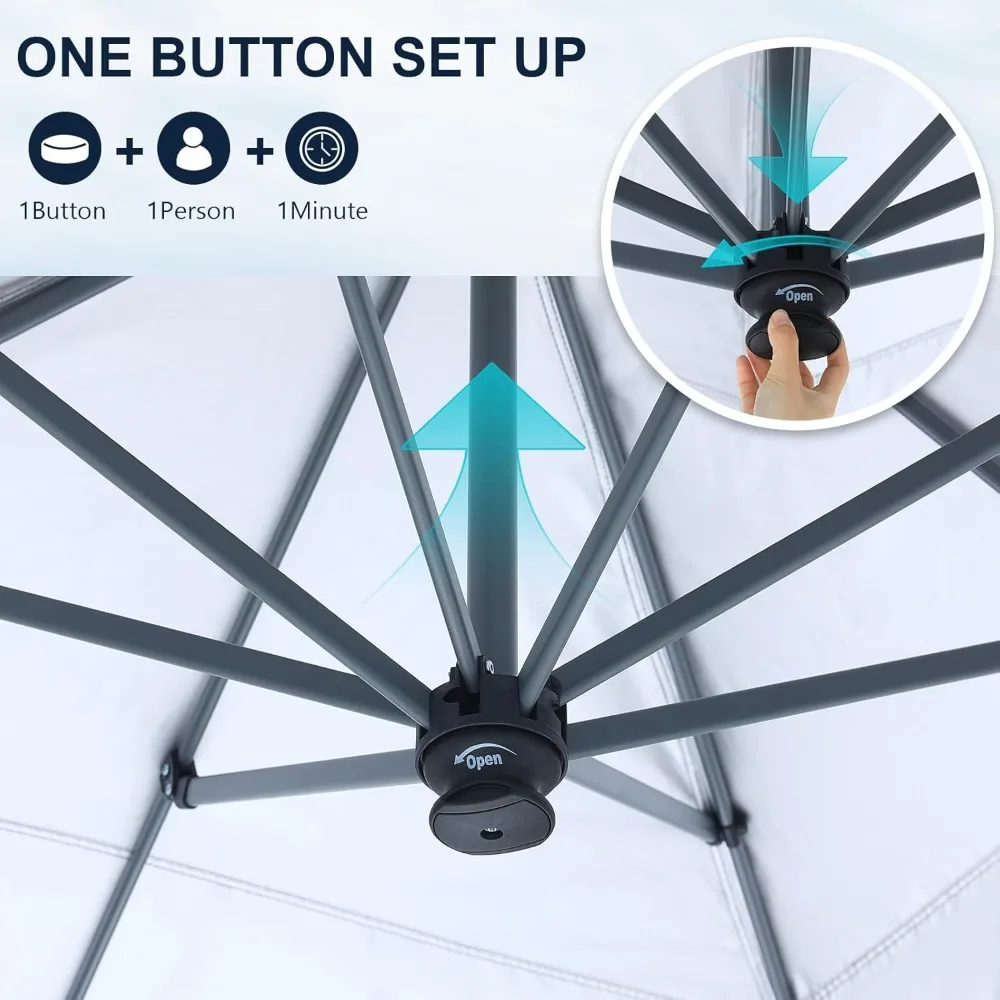 Tente à baldaquin facile et Durable de 12x12 pieds, cadre en acier robuste, équipement de sac à roulettes résistant à l'usure, auvent de protection UV