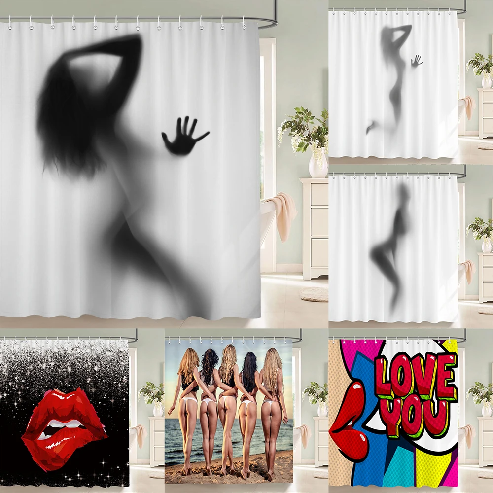 

Sexy Woman Bath Curtains Waterproof Bathroom Shower Curtain Girl Shadow 3d print With Hooks Polyester Cloth 180*200 Bath Screen