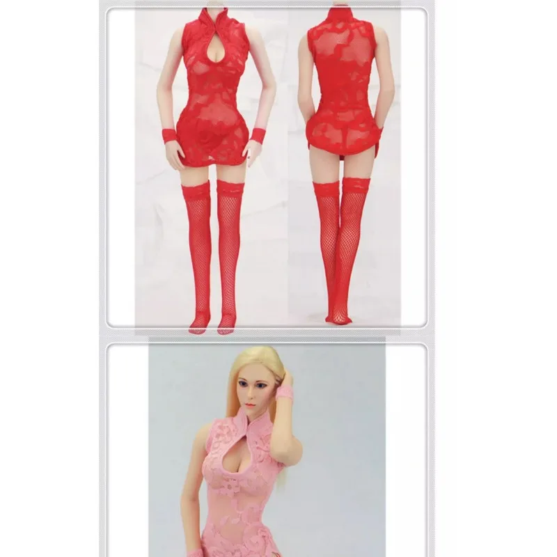 1/6 Schaal Vrouwelijke Mode Kant Cheongsam Pak Jurk Thong Zijden Kousen Polsbrace Soldaat Kleding Model voor 12in Pop Lichaam
