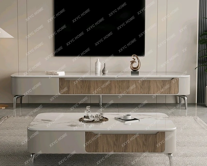 ZH Microcrystalline stone coffee table TV cabinet combination simple high-end light luxury rectangular storage coffee table