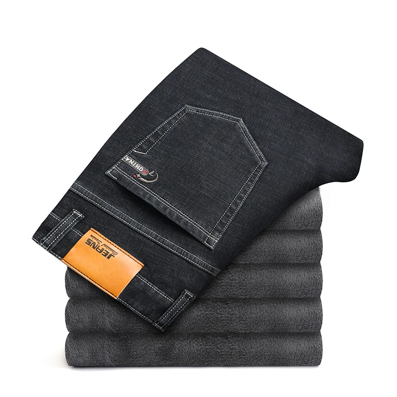 

Plus Size 42 44 46 Winter Fleece Men's Casual Jeans Stretch Fashion Cotton Thick Plush Warm Denim Trousers Male Brand Pants