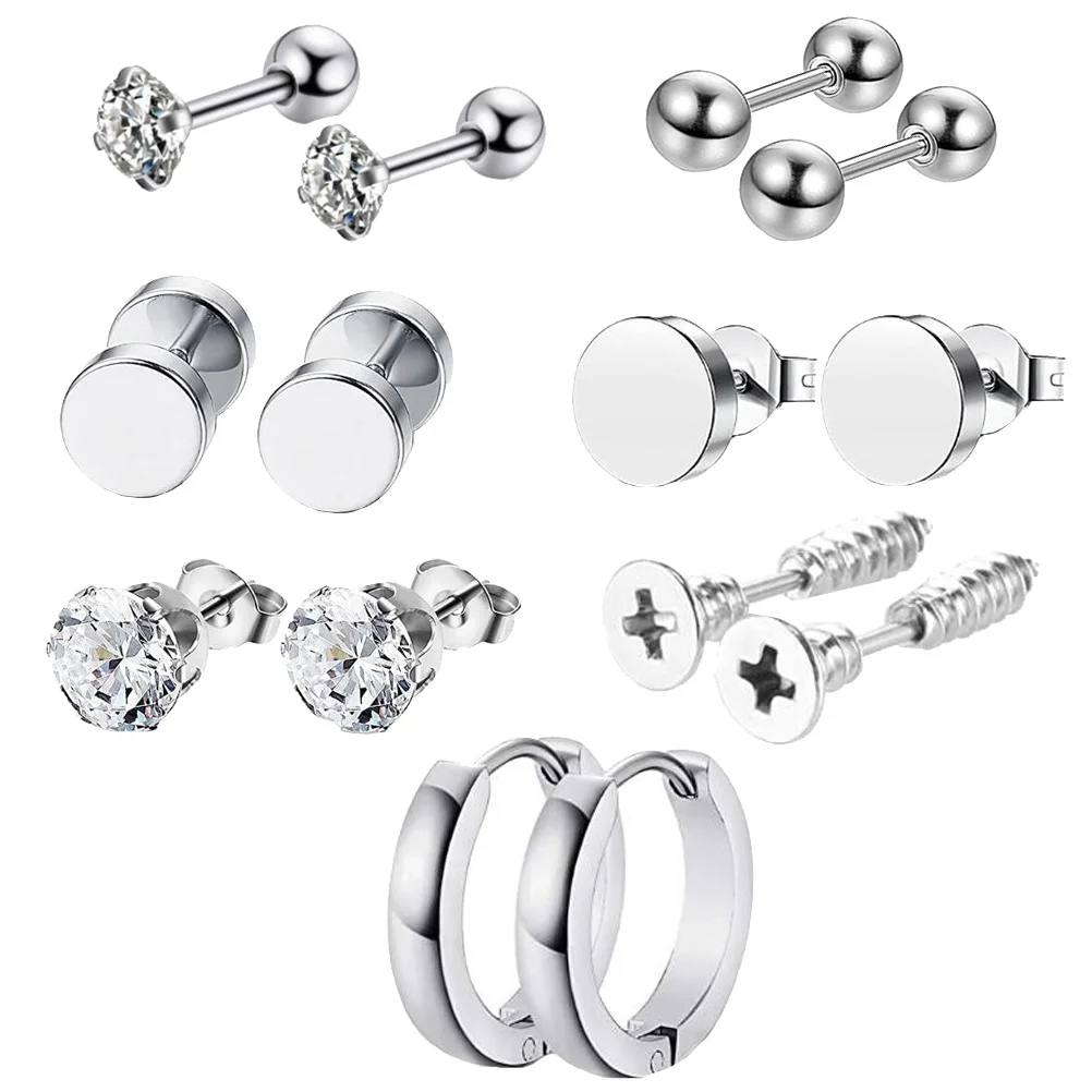 

14 Pcs Plugs Men's Earrings Set Hook Water Drop Fashion Man Hoops Piercing Jewelry