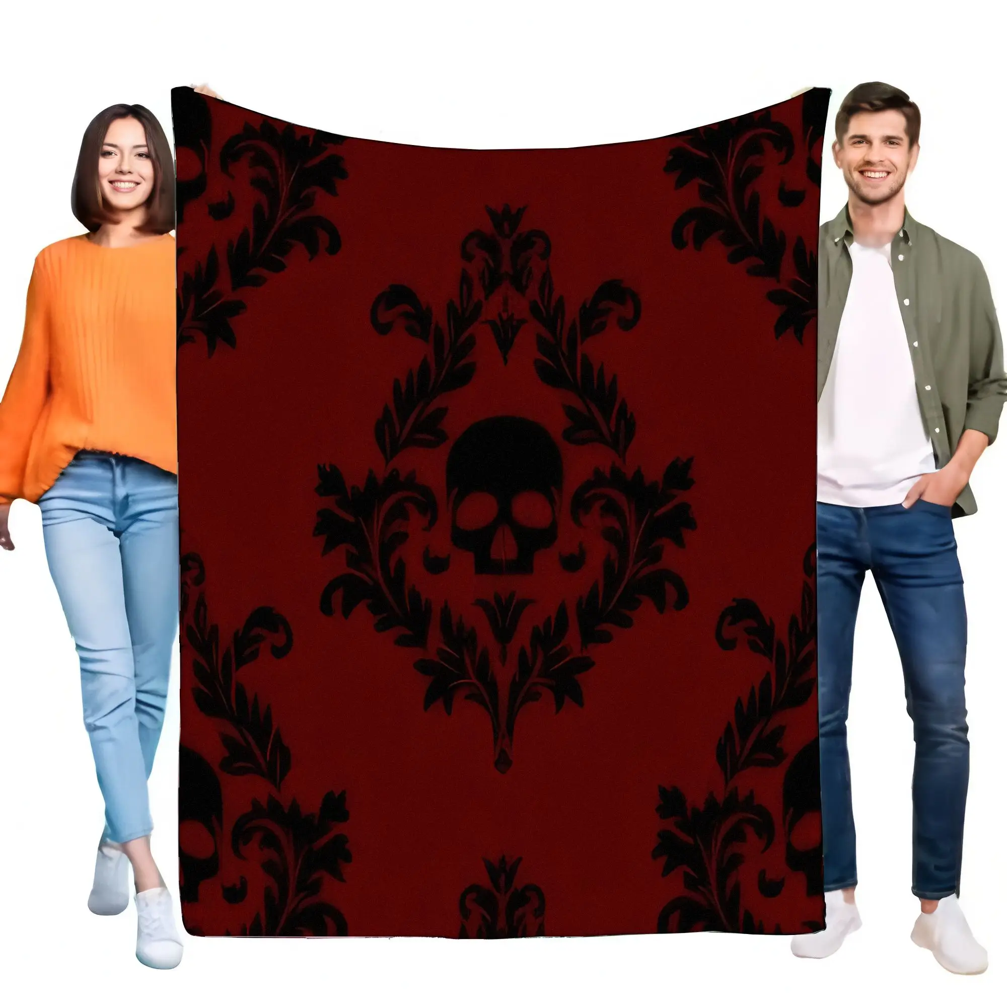 Gotische Totenkopf-Decke, weicher Plüsch, Bettüberwurf, gemütliche Heimdekoration, leichtes Halloween-Geschenk