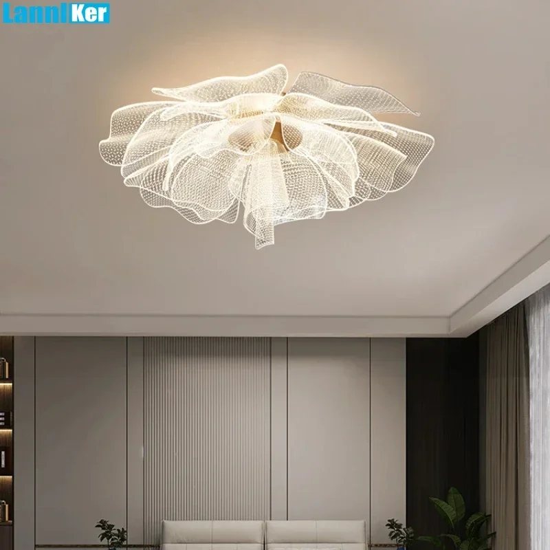 

Flower LED Ceiling Lamp Gold for Bedroom Living Room Creative Ceiling Chandelier Foyer Aisle Balcony Home Decor Lighting Fixture