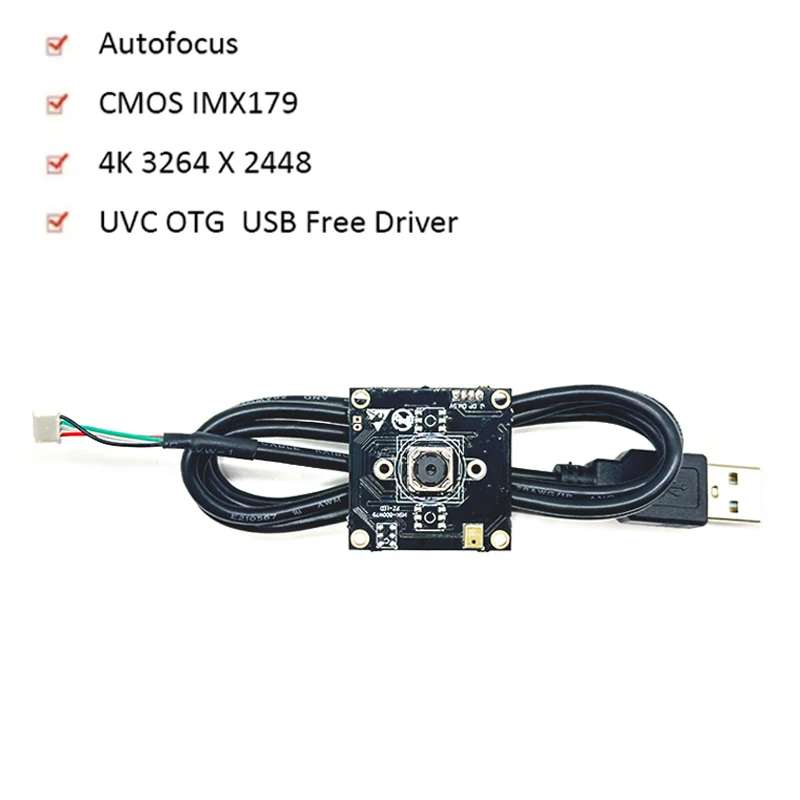 Sony IMX179 Módulo de Câmera USB, 4K, 8MP, HD, Auto Foco, 75 °, Mic Digital, UVC, OTG, Plug Play para ATM, Self-Service