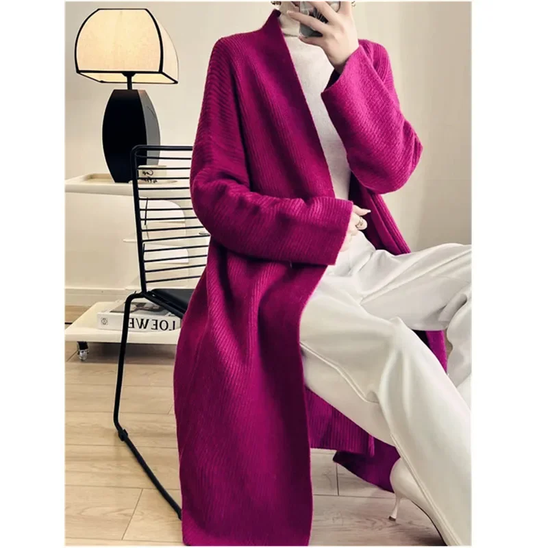 

Womem Cardigan Long Coats Sweaters Coat Full Sleeve Elegant Splice Thick Warm Casual Loose Open Stitch Autumn Winter 2024