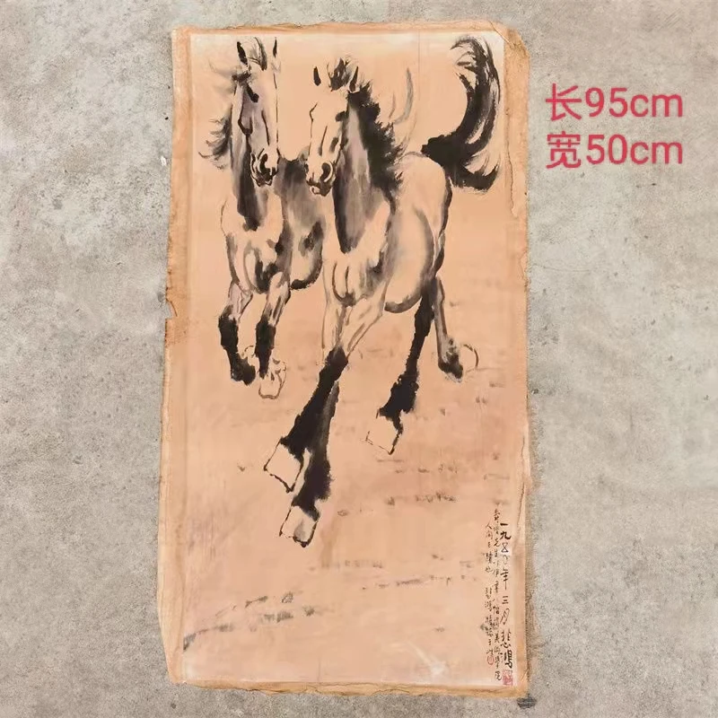 Horse drawing living room decoration hanging painting central scroll painting double horse rotten film painting