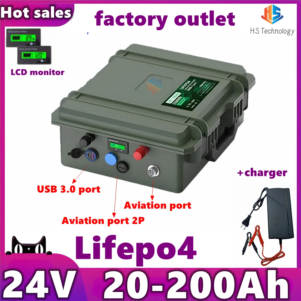 

LiFePO4 Battery 24V 5120Wh 40Ah 50Ah 60Ah 80Ah 100Ah 120Ah 150Ah 180Ah 200Ah Battery 6000+ Cycles built in BMS For EU NO TAX