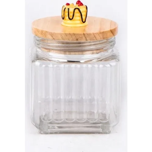 Zücev Jar 12x17 cm Wood Cover Single Dkey Knuckle Glass Jar