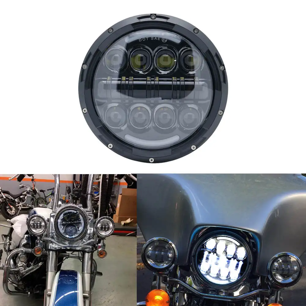 Pop 7Inch Motorcycle Led Headlight For Harley Street Glide Softail Cafe Racer Chopper Honda Universal Car 7Inch Round Headlamp