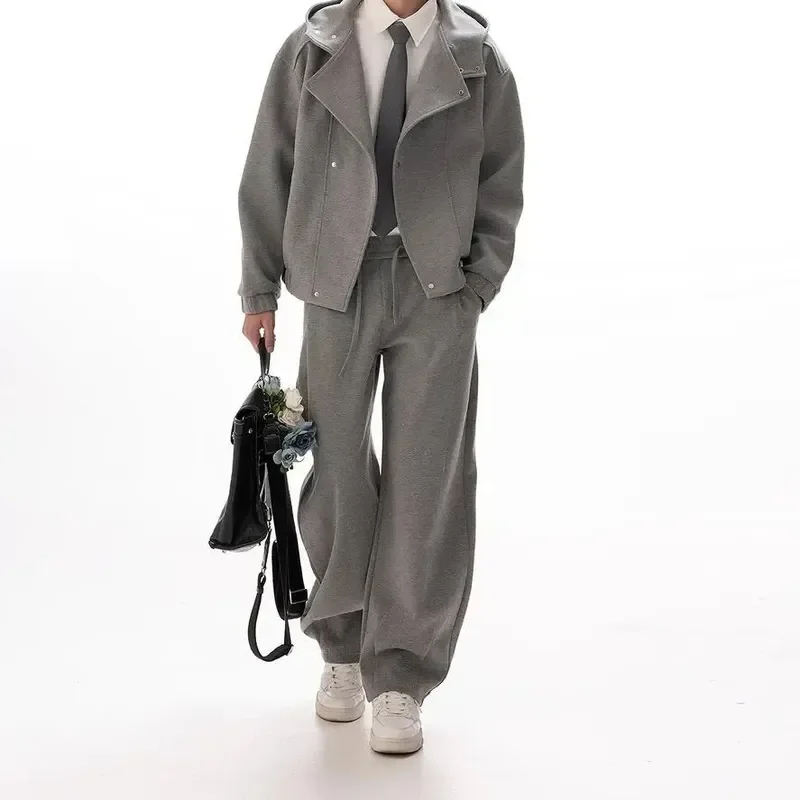 2026 New Autumn Men Zip Up Hooded Jacket & Long Pants Set Trendy Casual Long Sleeve Korean Style Two Piece Outfit