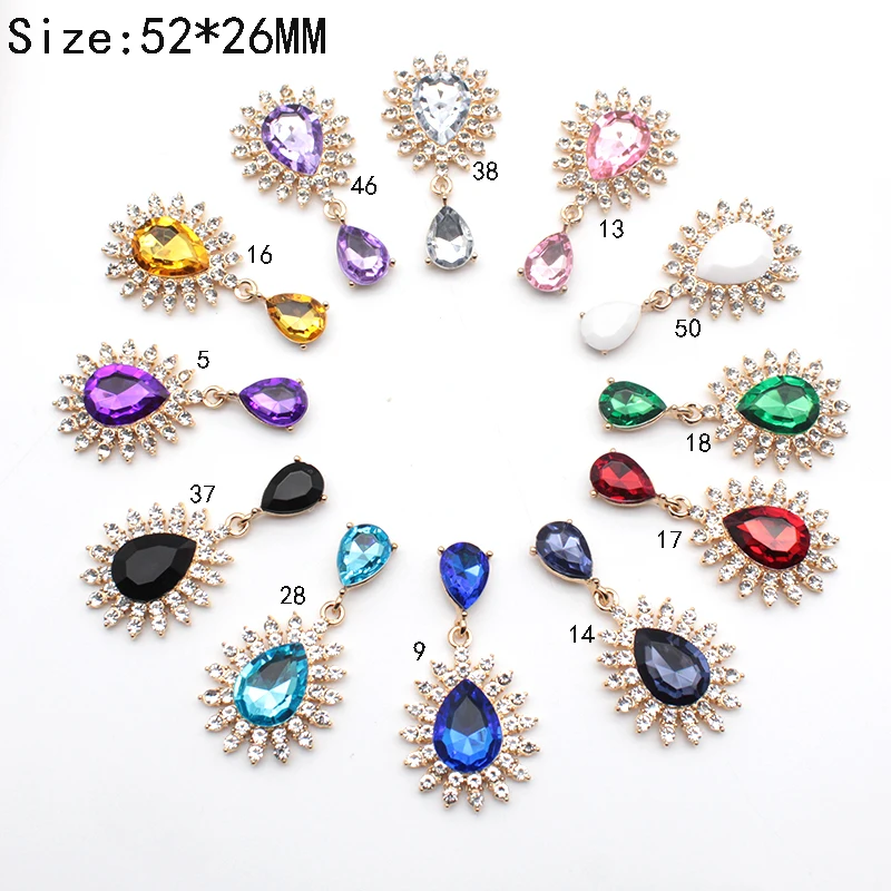 10Pcs 25 * 52MM Droplet Shaped Rhinestone Alloy Pendant Brooch Diy Wedding Dress Bow Decoration Accessories