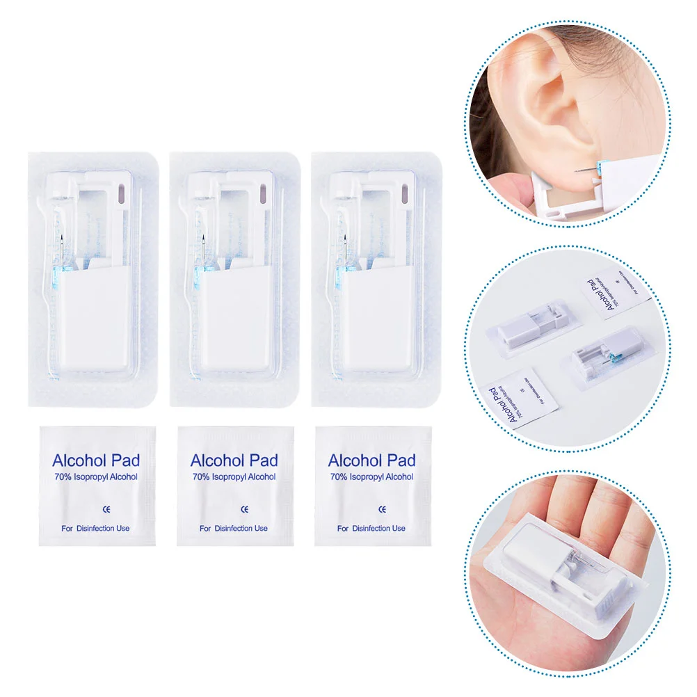 Ferramenta Piercing de Orelha em Aço Inoxidável para Mulheres, Acessórios para Brincos, Kit de Segurança Prático, Perfurador, 3 Pcs