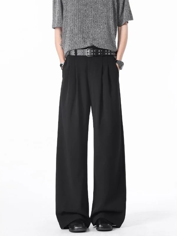 American Style Casual Men's Summer New Fashion Wide Leg Pants Drapey Loose Fit Versatile Straight Cut Polyester Fiber
