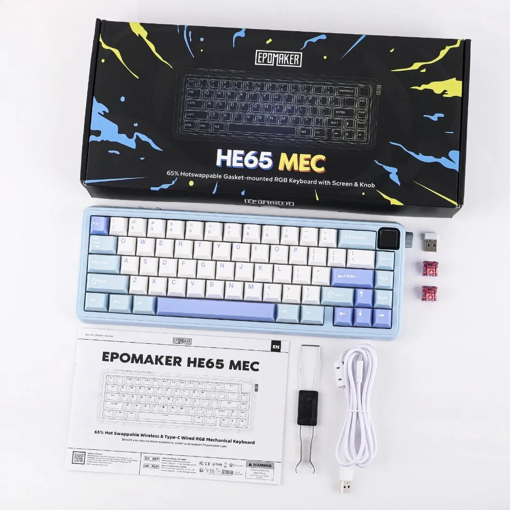 EPOMAKER HE65 Mechanische Tastatur, Tri-Mode, Bluetooth, kabellos, 65 % Layout, individuelle Gamer-Tastaturen mit geringer Latenz, Gaming-Zubehör