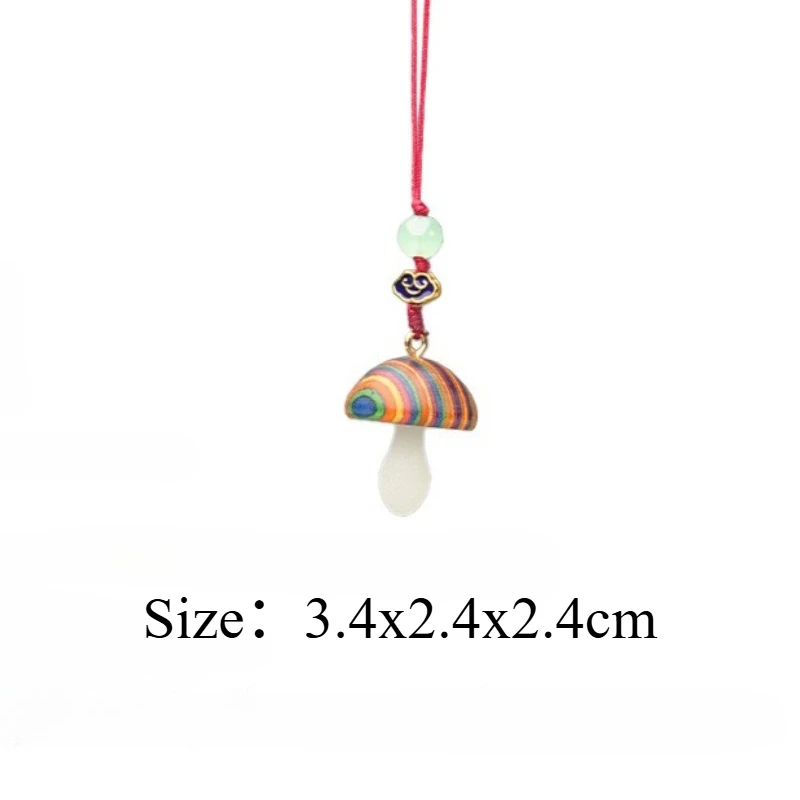 Creative Rainbow Wooden Mushroom Keychain Phone Chain Luminous Handle Spliced Mushroom Umbrella Handmade Cute Pendant Bag Charm