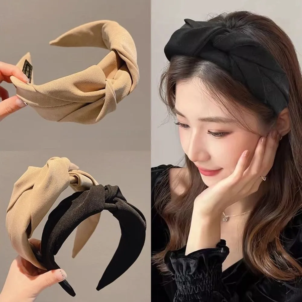 

Fashion Wide Side Hair Band Sweet Bow Edge Fabric Hair Claw Korean Style Solid Braided Headband Girls Accessories