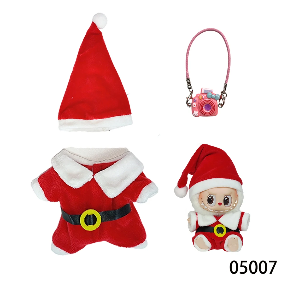 Zestaw świąteczny dla lalki Labubu V1 V2 15-17cm: kapelusz, peleryna, buty, okulary, urocze pluszowe ubranka, akcesoria DIY, prezent