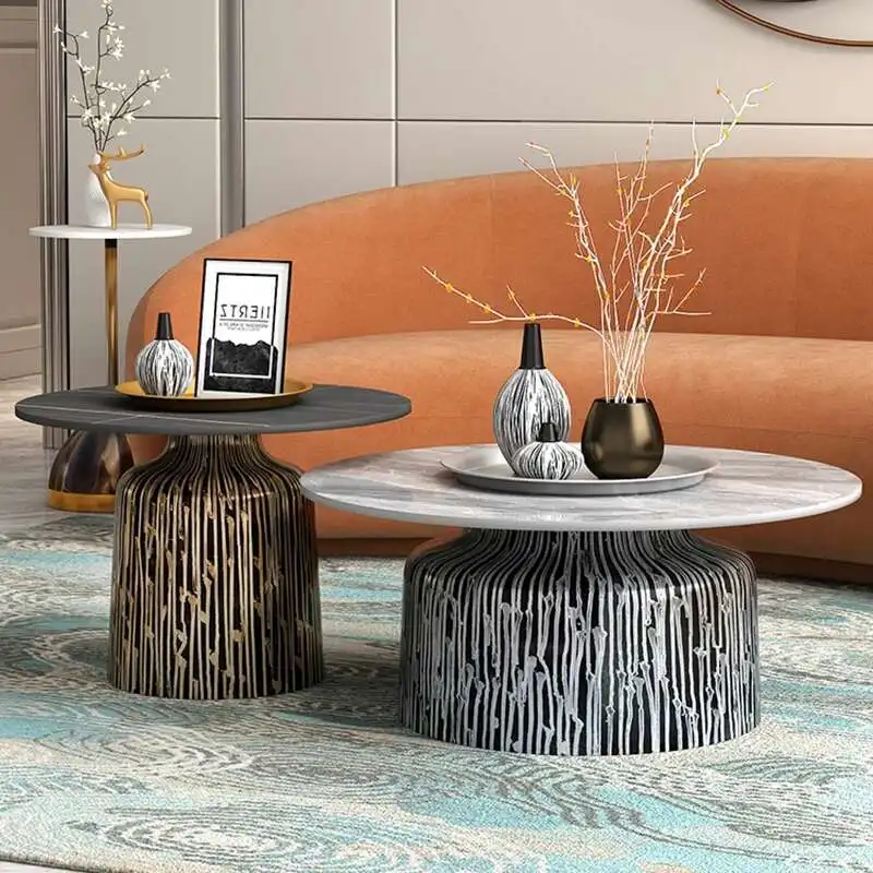 Japanese Designer Modern Coffee Table Marble Stone French Round Low Side Table Nordic Set Mueble Salon Living Room Decoration