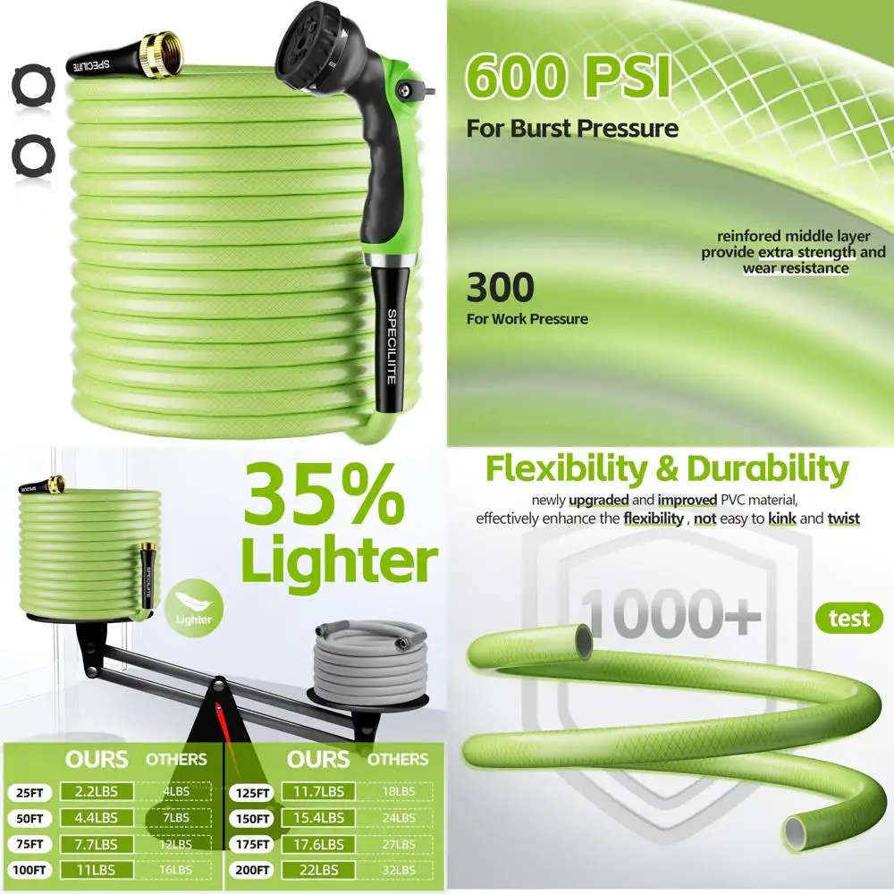 

Flexible 200 Ft Garden Hose Heavy Duty Lightweight Leak-Proof Pipe with 3/4 Inch Brass Swivel Fittings for Outdoor Irrigation