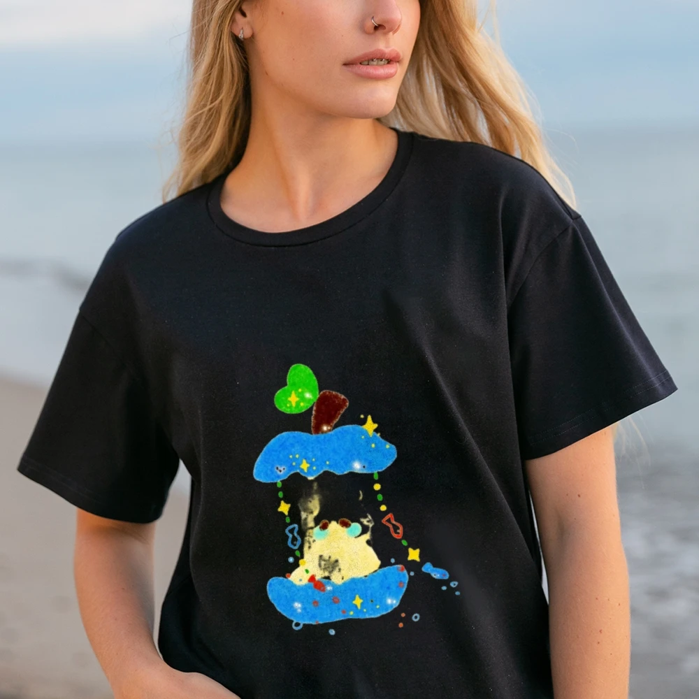 T-shirt da donna in cotone Y2K Cartoon Apple Creature GraphicCute VibeWhite Top ampio T-shirt grafica Y2K in cotone 100%